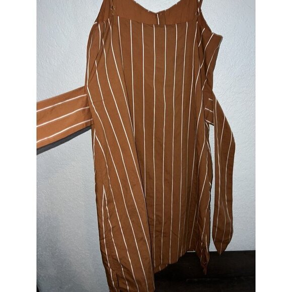 All:row Rust Orange Brown Spaghetti Strap Dress midi sz Large  White Striped 1B - Picture 6 of 11
